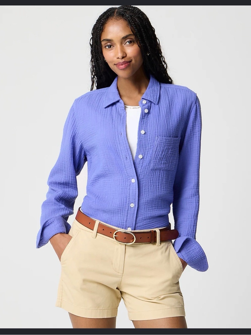 J. Crew Cornflower Blue Cotton Gauze Button-Front Shirt